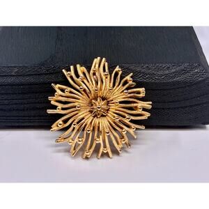 Vintage Kramer Gold Tone Starburst Flower Brooch Mid Century Textured Statement